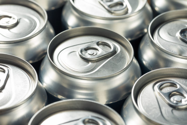 Shiny Silver Aluminum Soda Cans in a Group